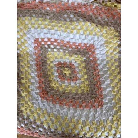 Vtg Crochet Granny square Fall Color Afghan 60”x60” Sofa Throw - Picture 3 of 6
